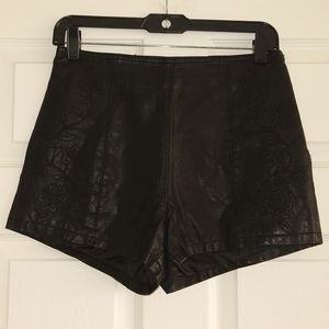 Forever 21, black faux leather shorts, size M, flower embroidery, used, womens